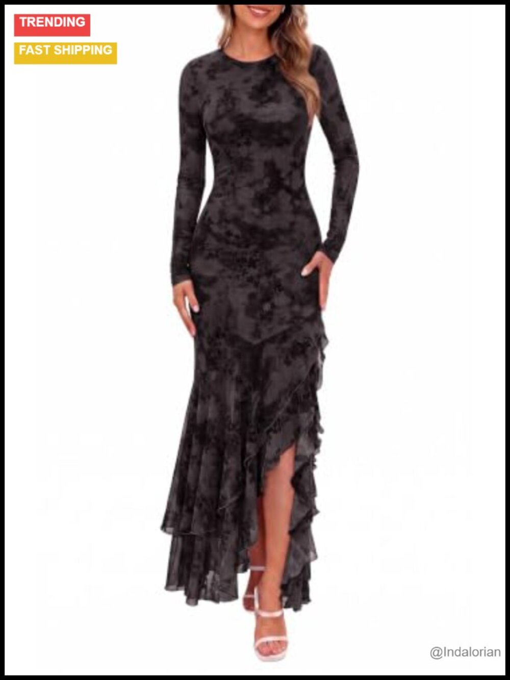 BTFBM Long Sleeve Cocktail Dress Mesh Slim Fit Floral Formal Maxi Dress